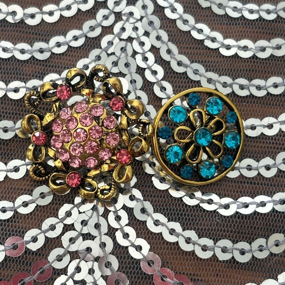 2 vintage Elegant Gold and Gemstone Brooch Set